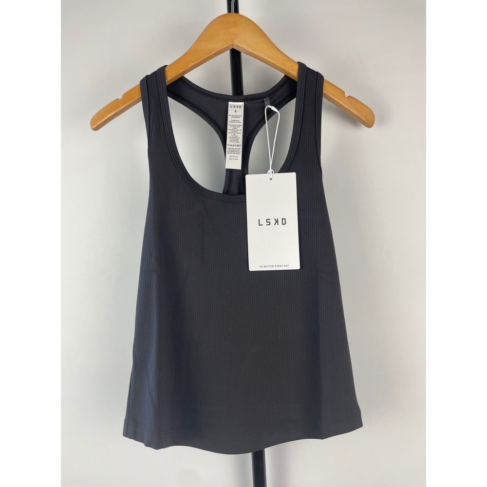 LSKD Womens Flow Rib Scoop Neck Racerback Tank Top Onyx Activewear Size Small